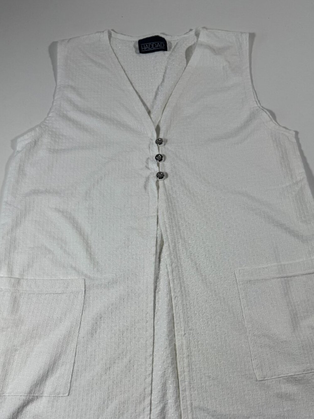 Vintage Haddad White Textured Swim Cover Up Tunic Beach Resort Sleeveless - Picture 2 of 9